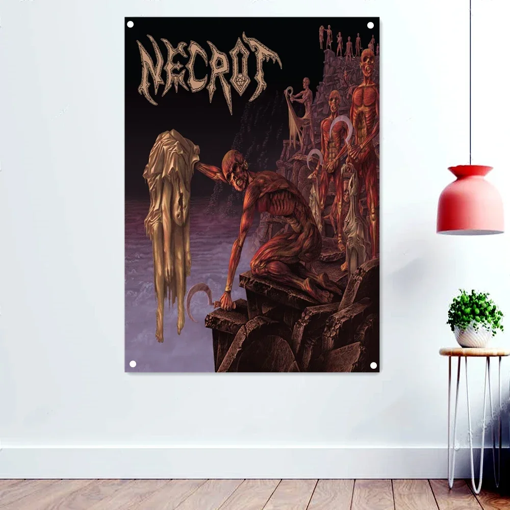 NECROT Death Metal Artist Flag Decorative Banner Bloody Horror Art Skull Tapestry Rock Band Poster Wall Hanging Cloth Upholstery