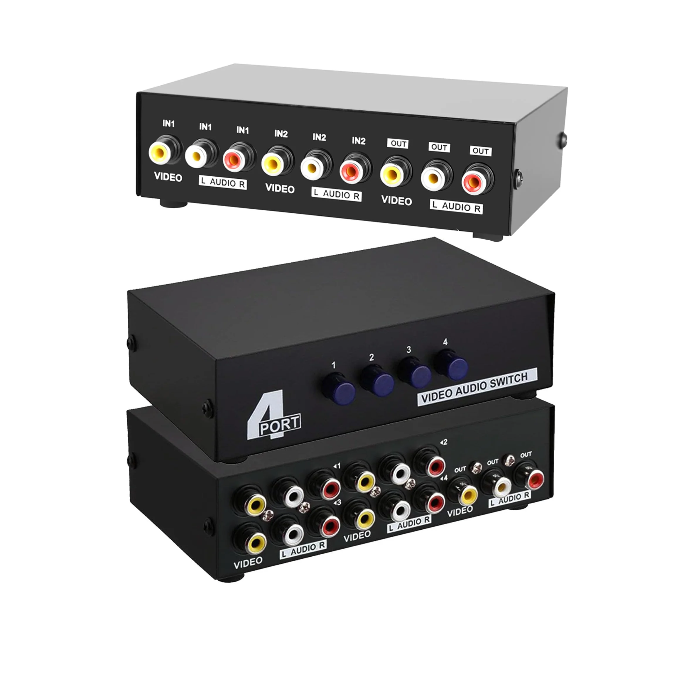 High Stability AV RCA Switch 2-in 1-out Selector 4-in-1-out Composite Audio Video Switcher for Retro Game Consoles DVD Player