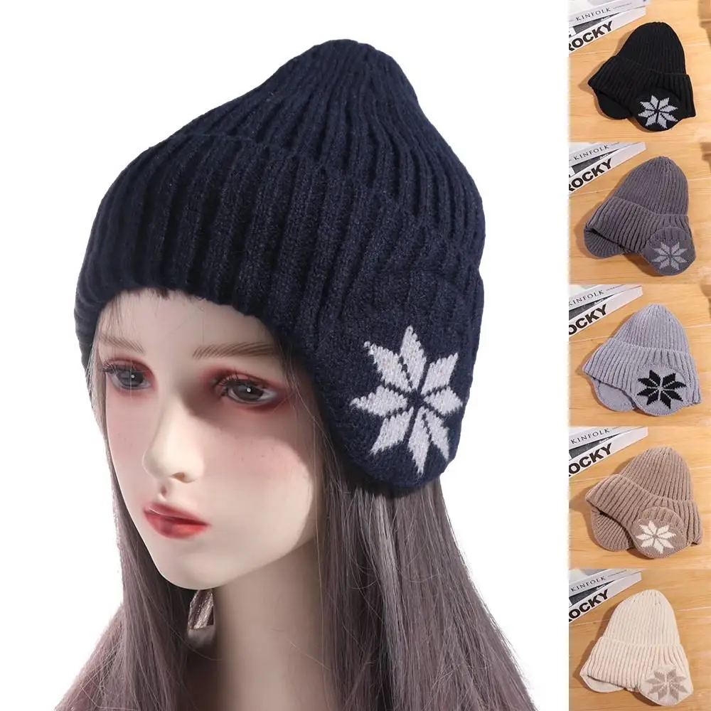 

Simple Solid Color Ear Protection Wool Caps Coldproof Plush Pullover Hat Thickened Earflap Knitted Benines Outdoor