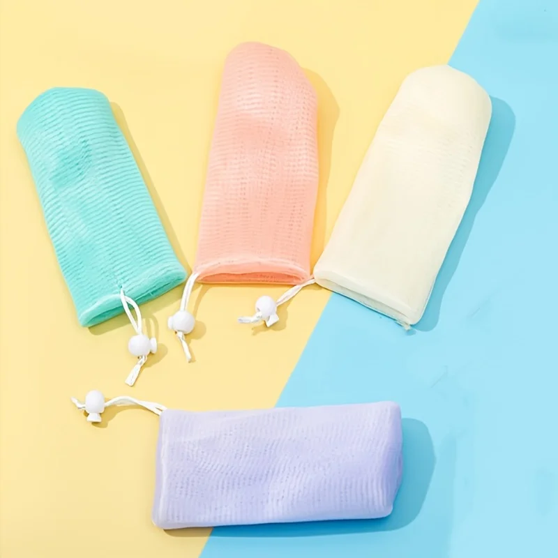 

Набор из 4 цветных сетчатых мыльников, сетчатый мешок для мыла из безалкогольной пены с шнурком, аксессуары для ванны и душа, инструменты для лица, ванная комната