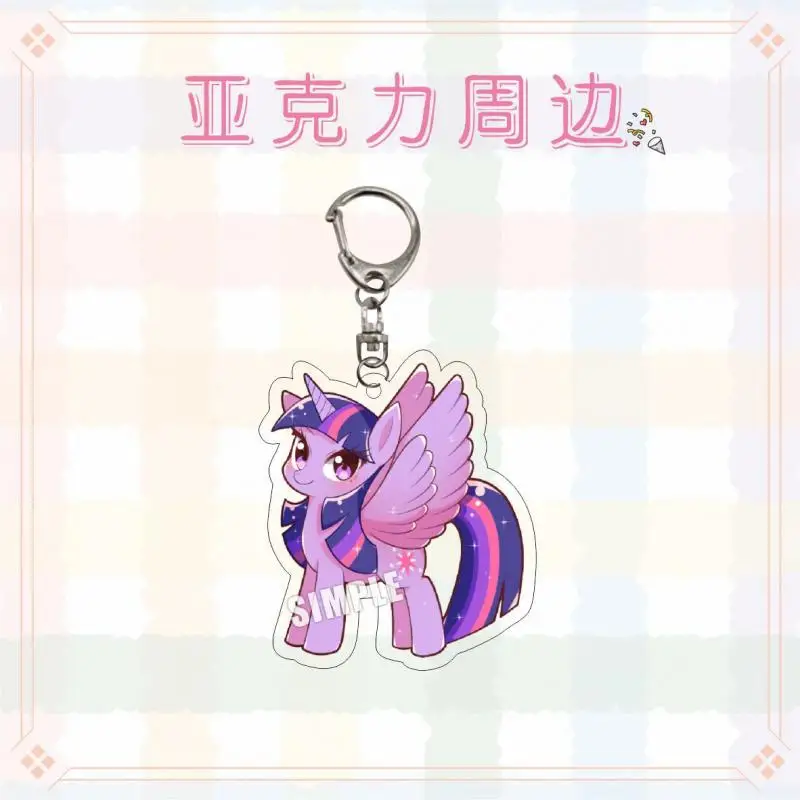 Kawaii My Little Pony Anime Rainbow Dash Twilight Sparkle Acrylic Keychain Cute Cartoon Applejack Fluttershy Bag Pendant