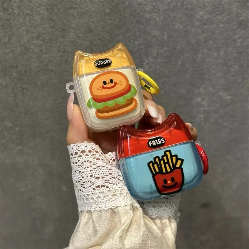 New Cute Fries Burger for AirPods Wireless Bluetooth Headset Case AirPodsPro Headset Protective Case AirPods2 Creative AirPods 3