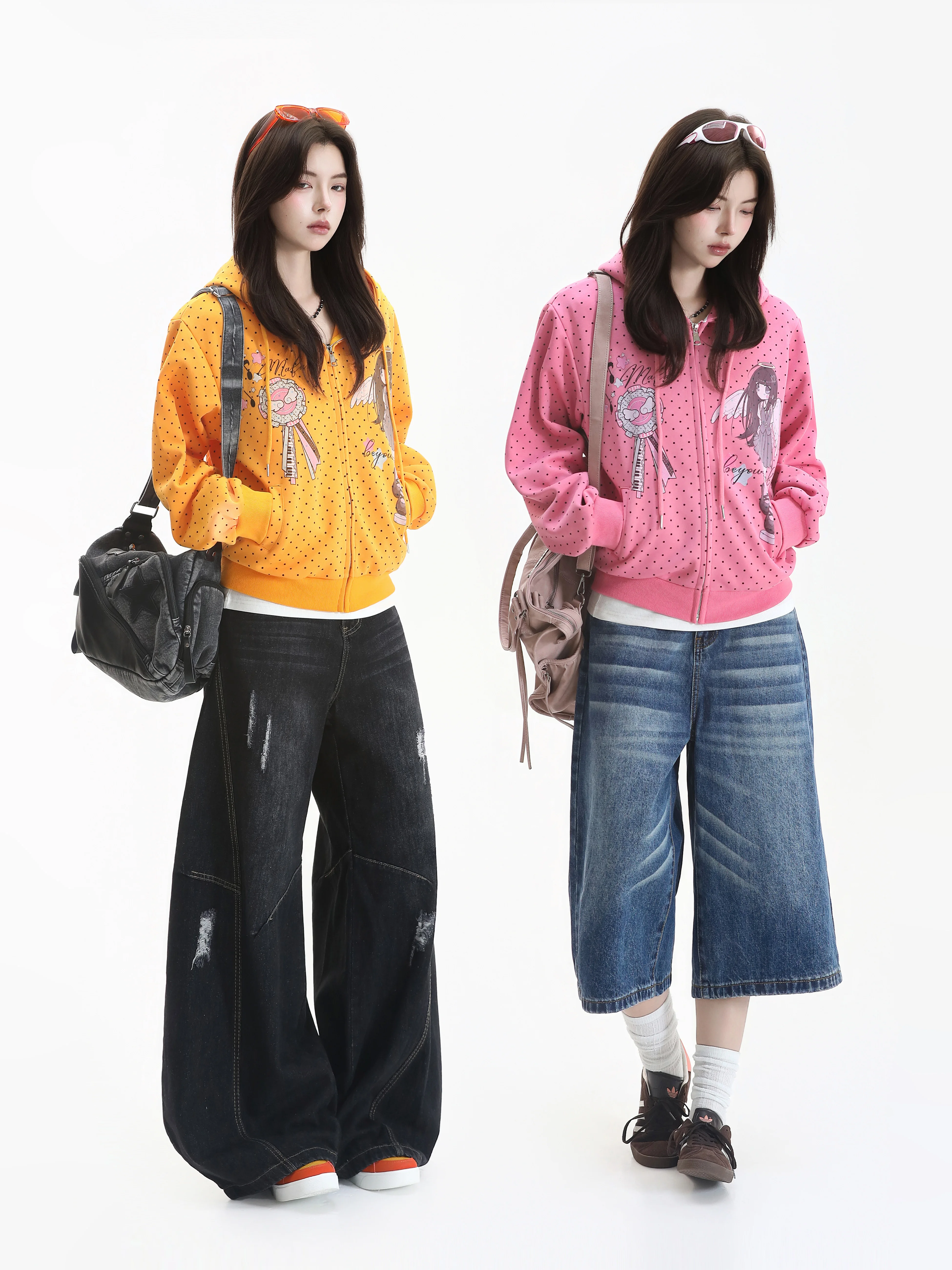 American Style Short Coat Women's Loose Lazy Hoodie Dot Design Initial Autumn Casual Fashion Reversible Zipper Straight Body