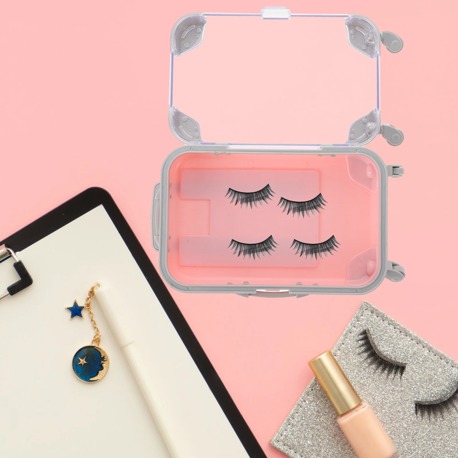 

1pc Eyelash Storage Box Luggage Shape Plastic Empty Organizer Case Travel False Lash Holder Sealed Lightweight Container