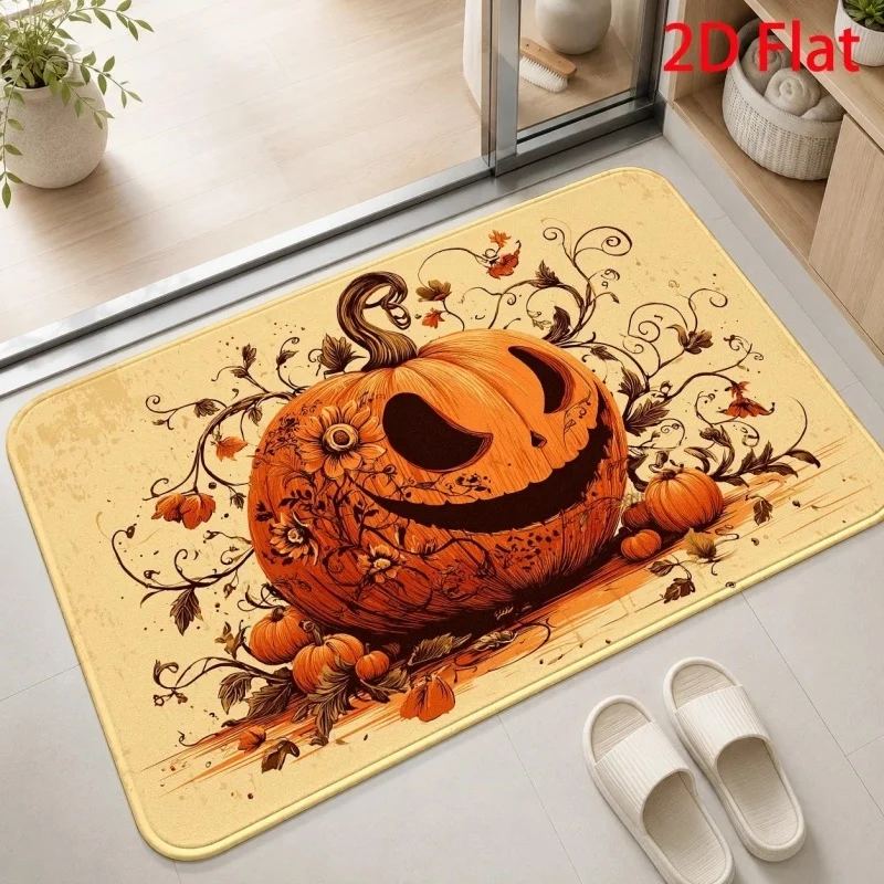 Spooky Halloween Town Doormat, Full Moon Ghost Pumpkin Printed Floor Rug, Holiday Indoor Entryway Decor Mat