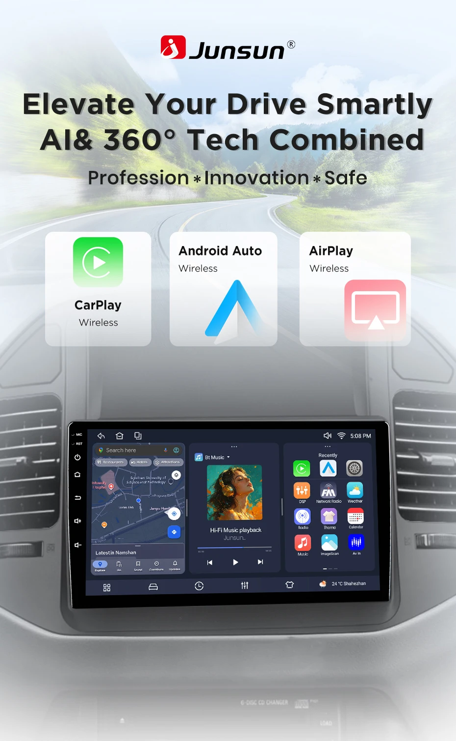 Junsun Android 15 Auto-Intelligenzsysteme für Mitsubishi Pajero 3 V60 V68 V73 1999-2006 AI Wireless CarPlay für Apple Auto 9" – Detail 2