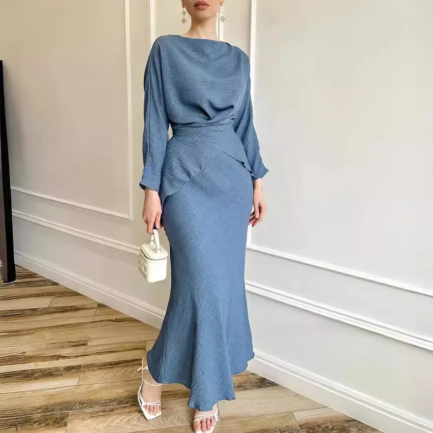 New Slim Shirt Long Skirt 2 Piece Set Fashion Long Sleeve Top & High Waist Dresses Office Casual Commuter Women's Clothing 2025