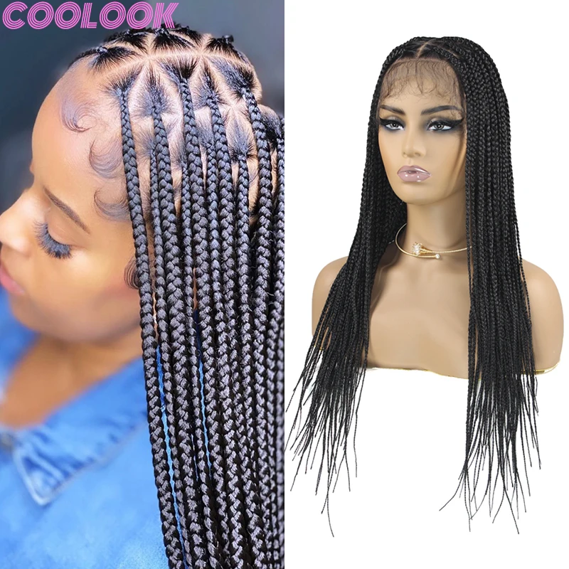 

Synthetic Full Lace Front Braided Wigs Black Goddess Faux Locs Lace Front Braids Wigs for Women 26'' Durable Triangle Braid Wigs