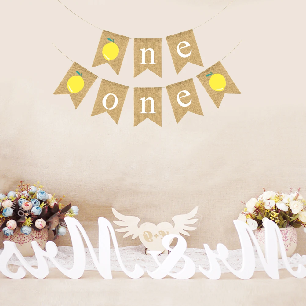 

2 set Swallowtail Bunting Linen Banner 2 Set Lemon First Birthday Party Decoration Hanging Garland For Kids Outdoor Indoor Use