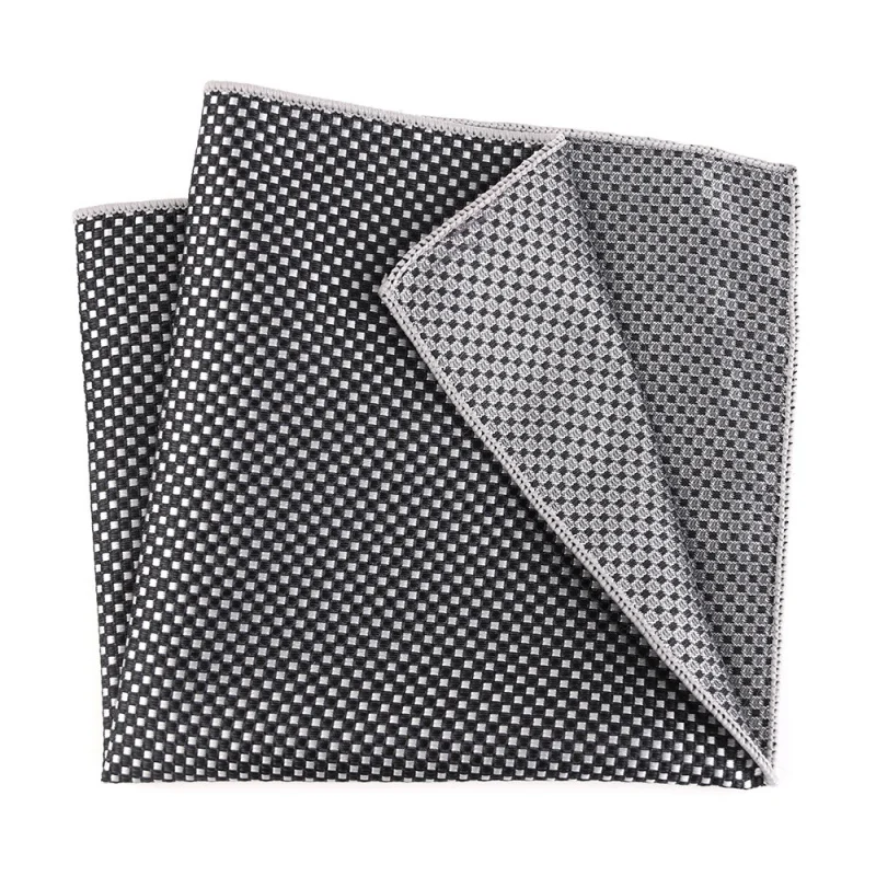 5PCS Men's Business Pocket Square Dark Black Small Plaid Paisley Handkerchiefs for Suit Chest Towel Fashion Accessory