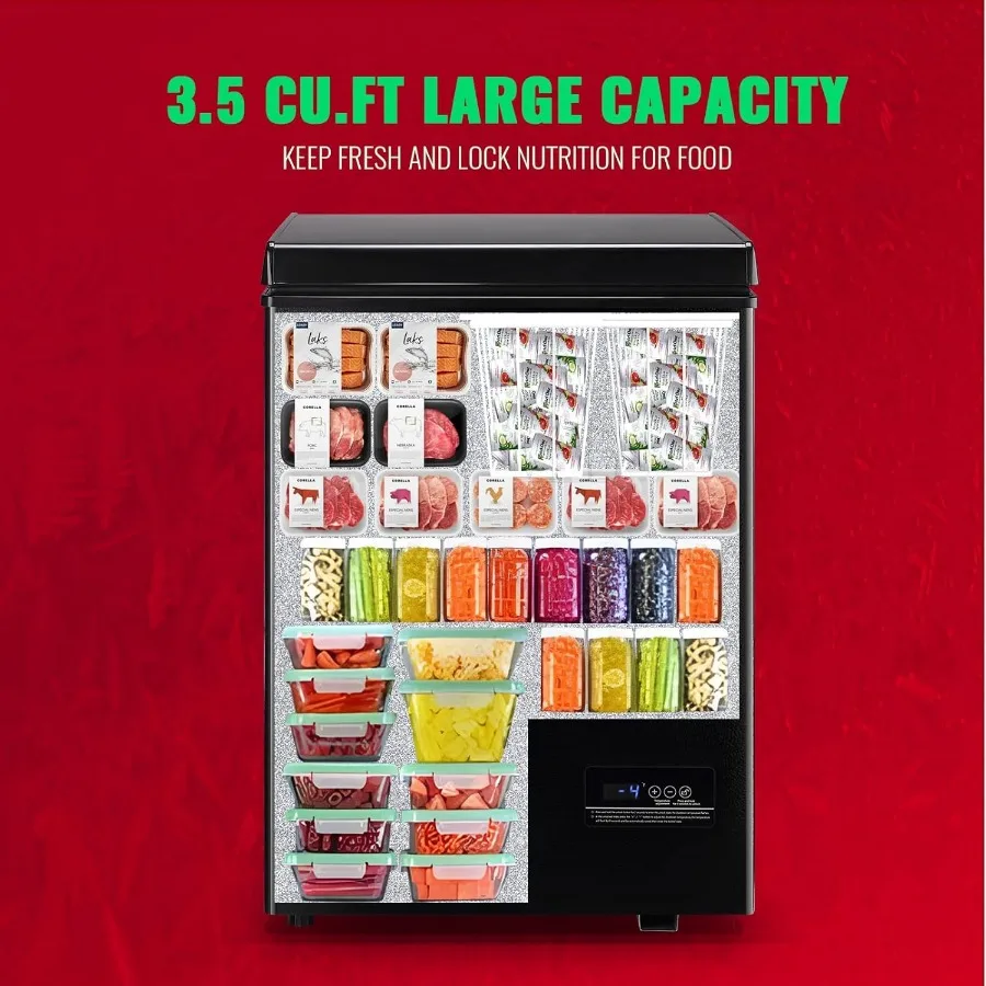 صندوق فريزر عميق بطول 3.5 قدم مكعب مع لوحة عرض درجة الحرارة وسلة قابلة للإزالة للمساحات المدمجة: مثالية للشقق