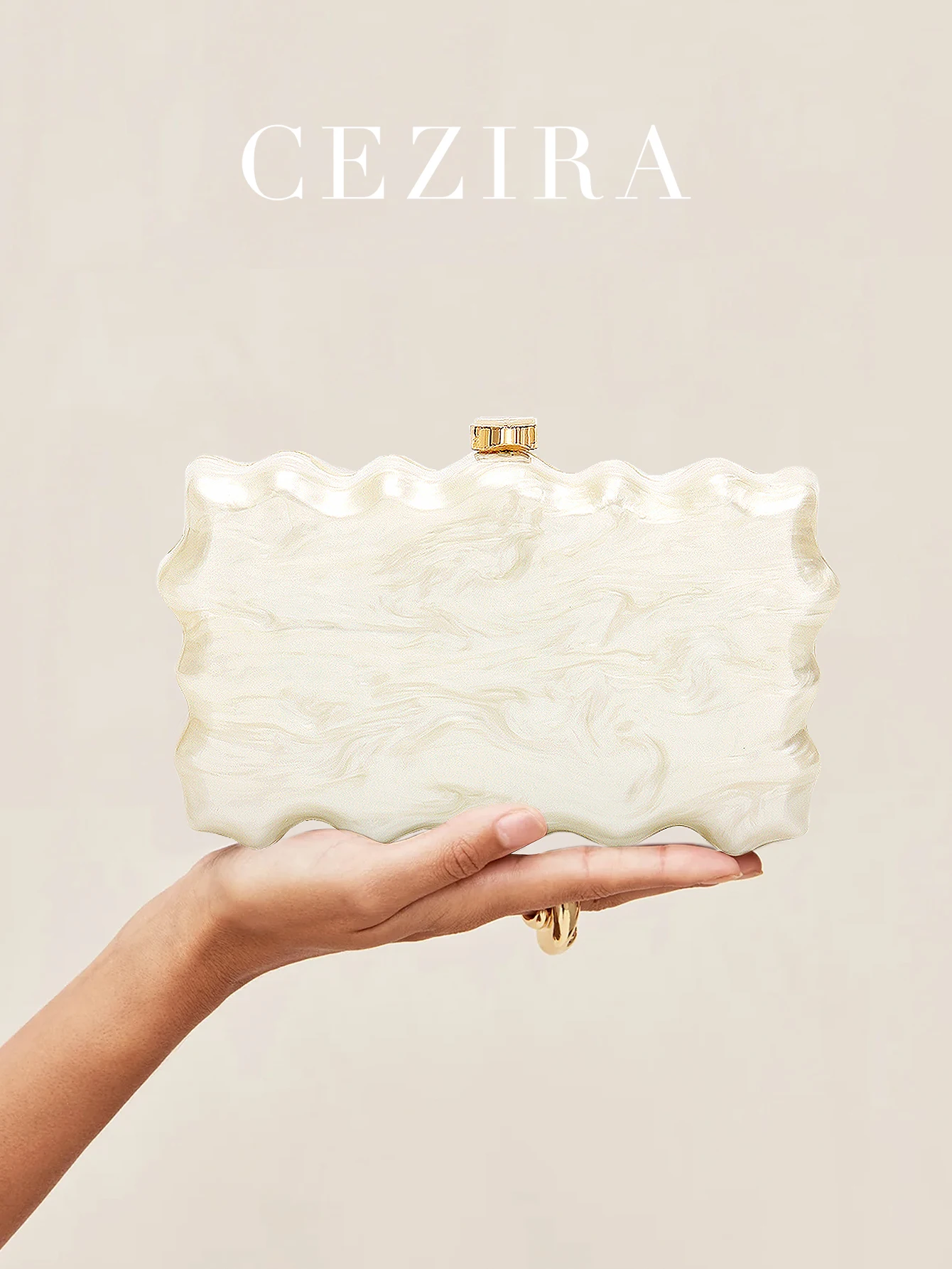 Women's Luxury Elegant Pearlized Marbled Acrylic Clutch Clasp Closure Hard-case Evening Bag Bride Purse Handbag Wedding Party
