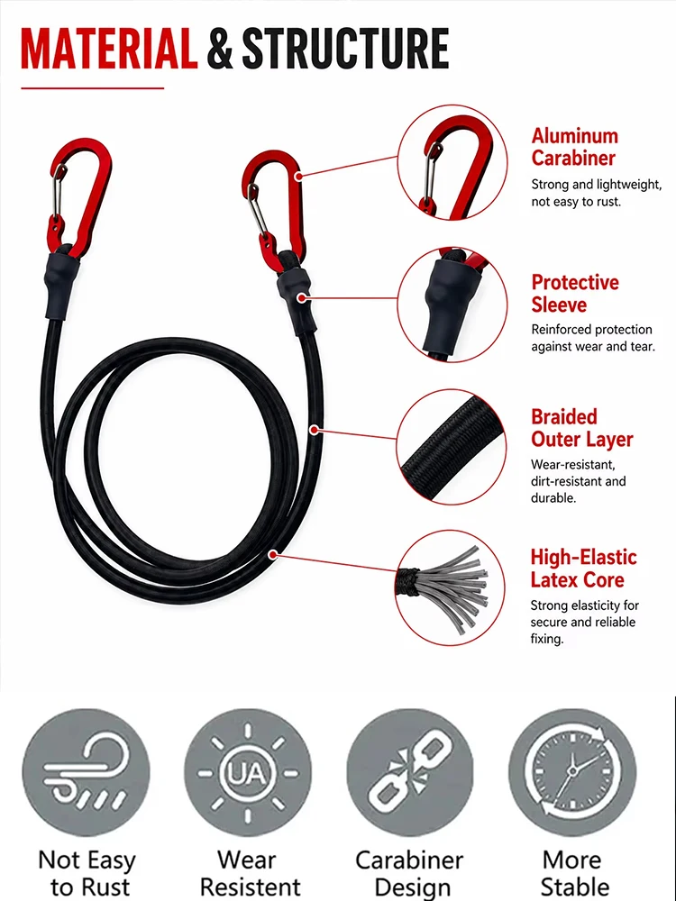 AliExpress NONE For Camping Luggage Bicycle Multipurpose Tie Down Utility Rope Pack Adjustable Elastic Strap with Hooks Heavy Duty Bungee Cord