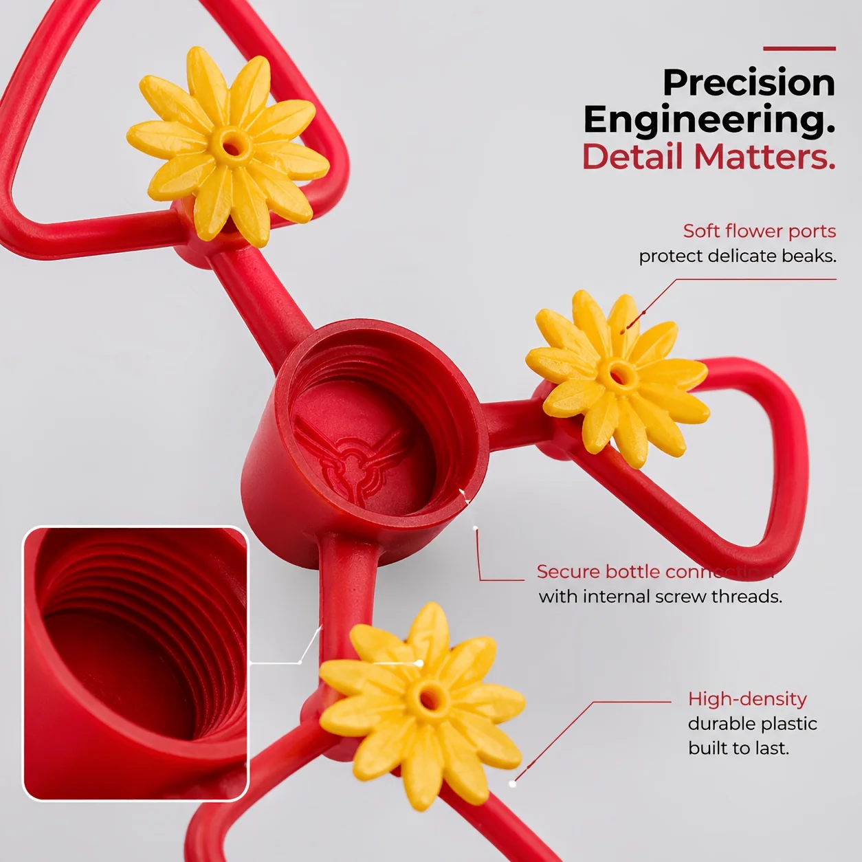 3-Port Hummingbird Feeder Adapter, Flower Port Design, Fits Most Standard Plastic Bottles, Garden Backyard Hummingbird Attractor