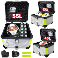 65/55/45L Aluminum Silvery Motorcycle Top Box Waterproof Rear Luggage Case Motorbike Trunk Tail Helmet Box Quick Release Toolbox
