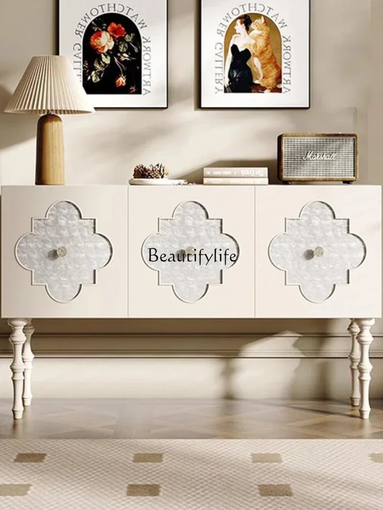 GG8Light Luxury American Shell Solid Wood Entrance Cabinet Cream Home Decoration Storage Cabinet