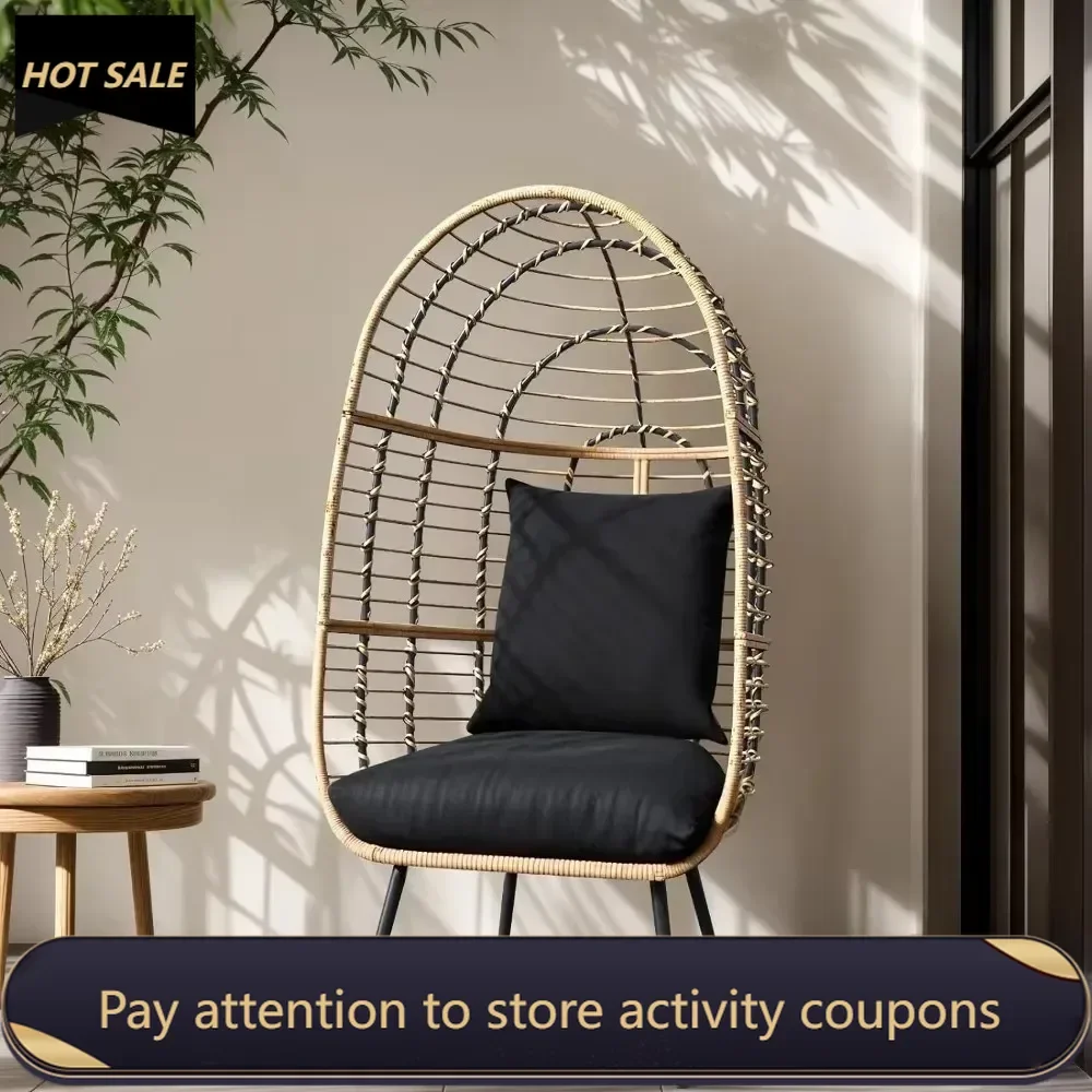 Living Room Garden Furniture Outdoor Chairs Backyard Swinging Chair Wicker Egg Chair Suspended Swing Set Balcony (Beige Rattan