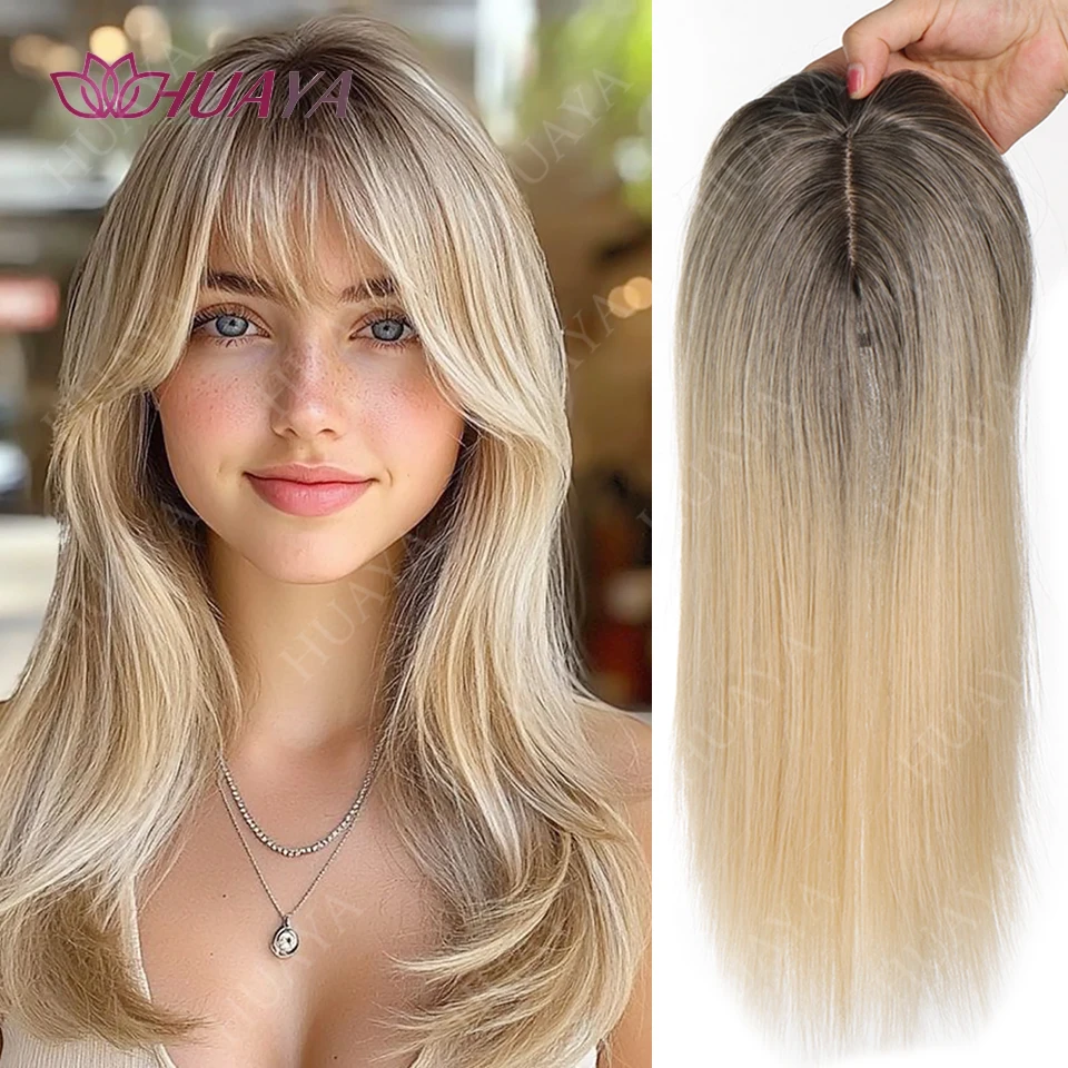 14Inch Hair Toppers for Women with Thinning Hair Heat-Resistant Synthetic Ladies Wiglets Toppers - Ombre Dark Root to Blonde