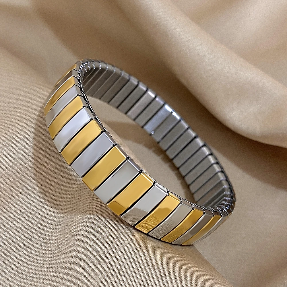Lifefontier Elastic Stainless Steel Adjustable Bangles Bracelet For Women Men New Star Pearl Wristband Couple\'s Waterproof