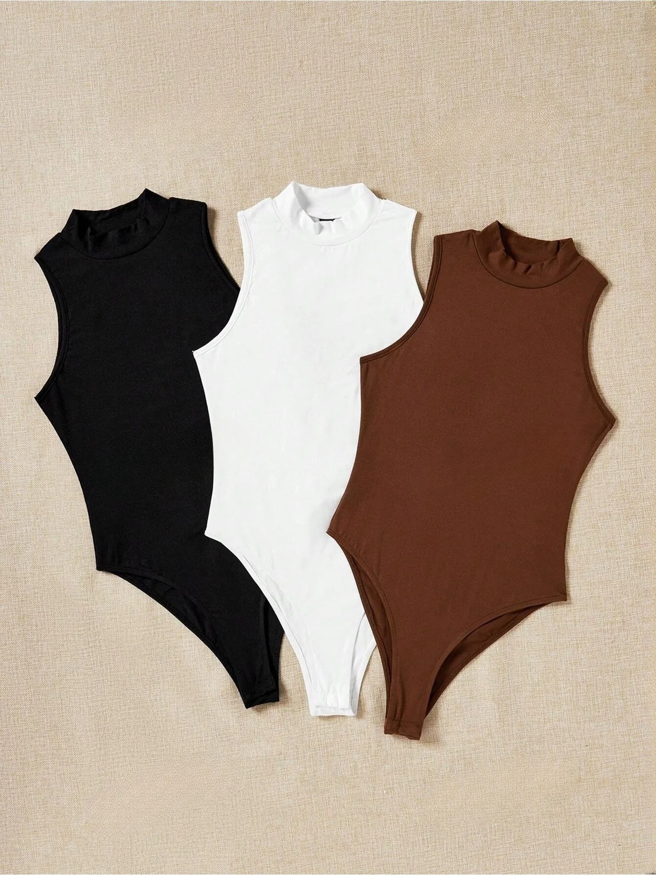 3PC plus size women's 3-piece set, casual, elegant, fashionable sleeveless solid color round neck jumpsuit 3-piece set view 3