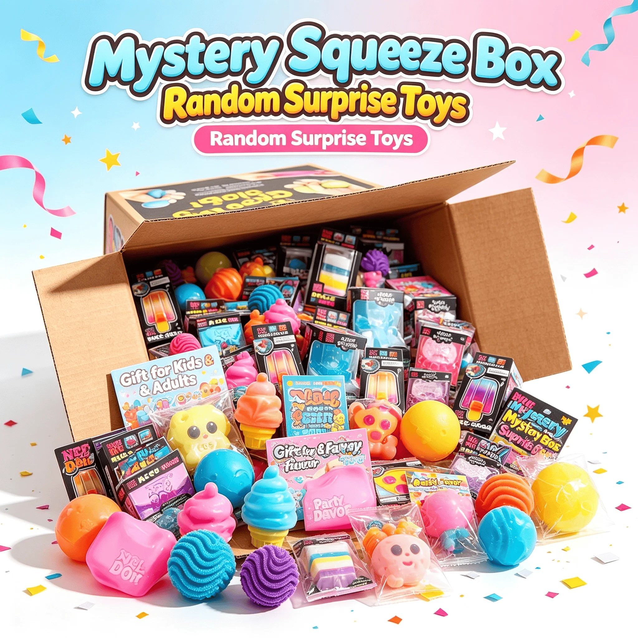 100 Different Kinds NeeDoh Blind Box Fidget Toys Pack Random Surprise Squeeze Squishy Toy Assorted Stress Relief Gift