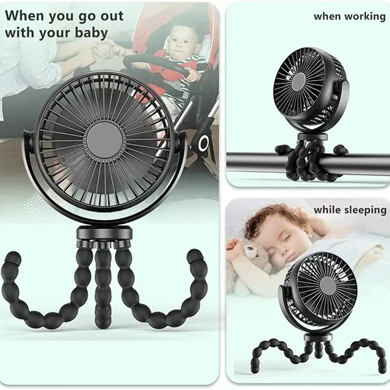 Folding Fan Multi-functional Stroller Handheld Mini Fan Portable USB Charging Octopus Stand Variable Styling Cooler for Home