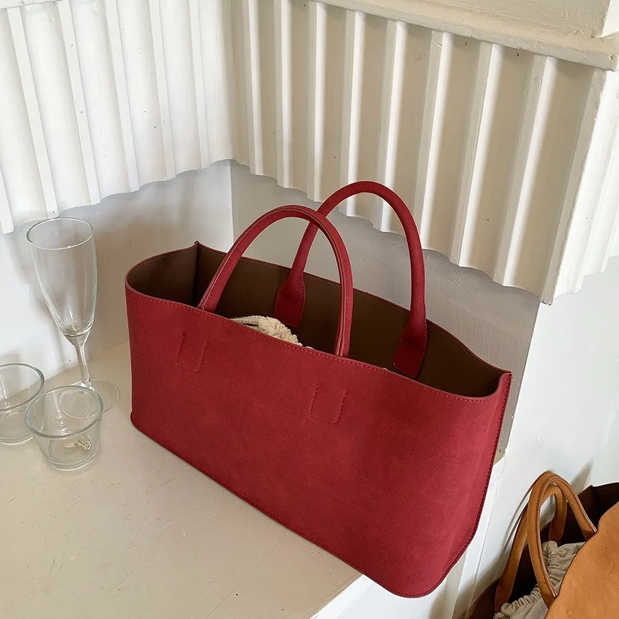 

Women Tote Bag Large Capacity Female Simple Plush Handbag Mother Suede Fleece Handbag For Office Lady