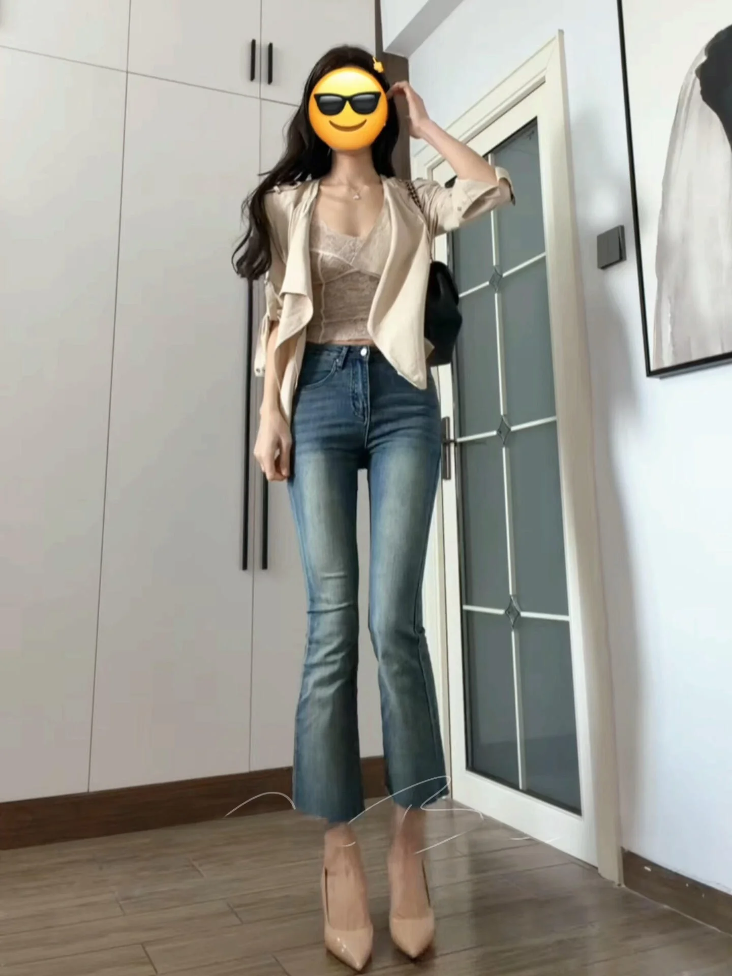 

Spring Vintage Faded Korean High Waist Slimming Leggings High Elastici Nine Points Women's Jeans Cotton Stretch Denim