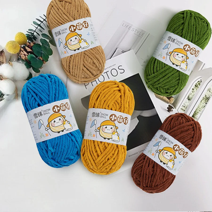 3Pcs Handmade DIY Knitted Chenille Wool Thick Ice Strip Thread Suitable for DIY Scarf Hat Outwear Sweater Bag Doll Cushion Wool 50g