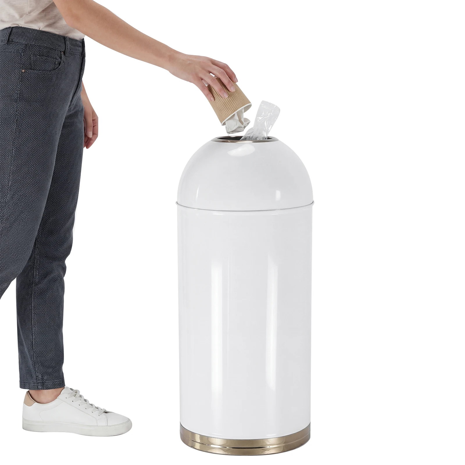 

58L Cylindrical Trash Can with Removable Inner Bucket Heavy Duty Stainless Steel Rubbish Bin for Home Office Restaurant Kitchen
