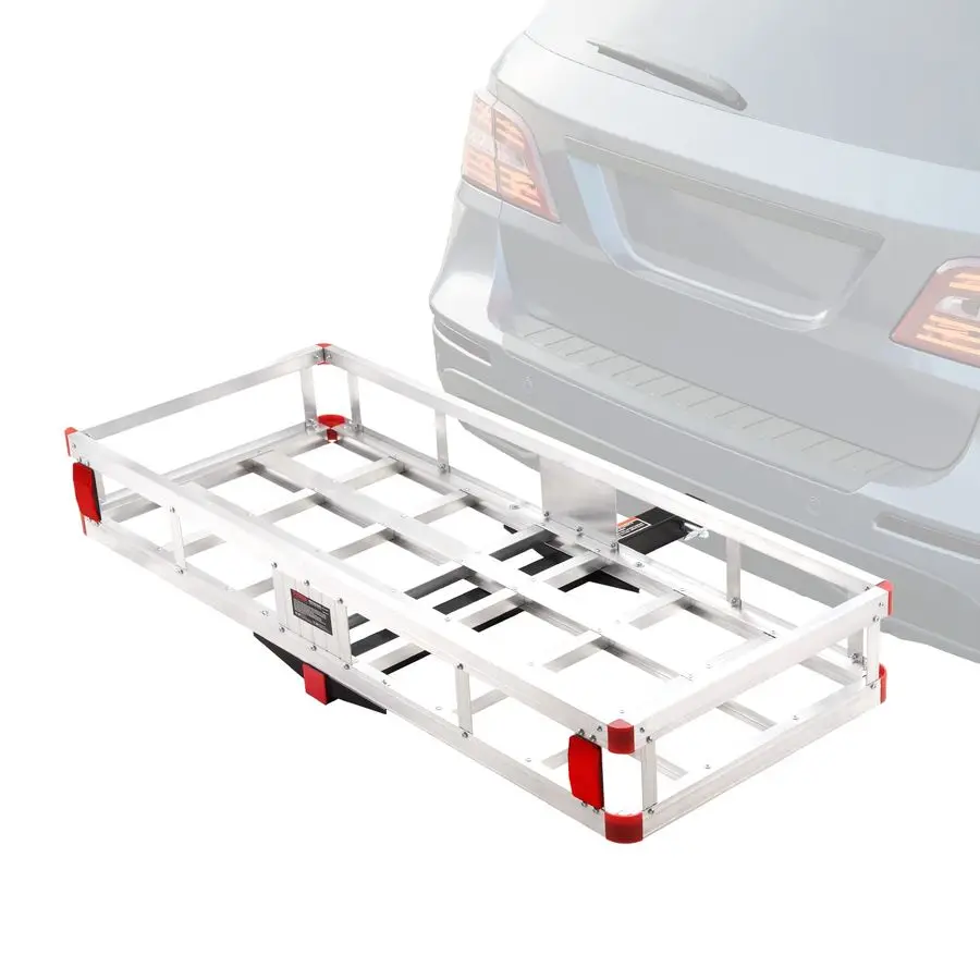 

49.4 x 22.4 x 7.1 in Hitch Cargo Carrier, 500lb Capacity Trailer Hitch Mount Aluminum Cargo Basket, Luggage Carrier Rack Fits 2