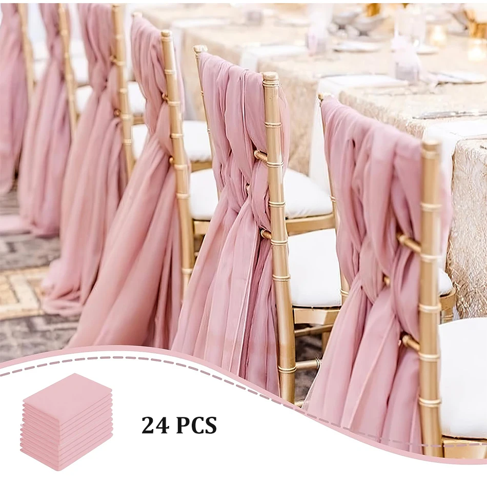 

24PCS 30x270cm Sage Green Chiffon Wedding Chair Sashes Setting Gauze Sheer Vintage Birthday Party Festival Wedding Aisle Decor