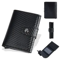 Men's RFID Coin Purse Pop Up Business Id Bank Credit Card Holder Aluminium Alloy Metal Pu Leather Case Trifold Card Bag Wallets