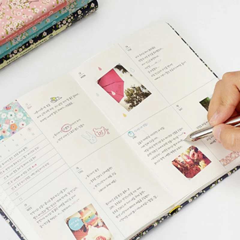 New Arrival Cute PU Leather Floral Flower Schedule Book Diary Weekly Planner Notebook School Office Supplies Stationery