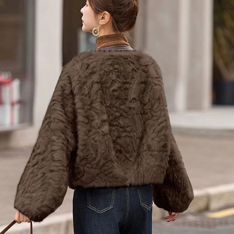 سترة نسائية كورية من فرو الخراف الصناعي لخريف وشتاء بأكمام طويلة معطف دافئ سميك أنيق غير رسمي ملابس خارجية للمكتب للركاب