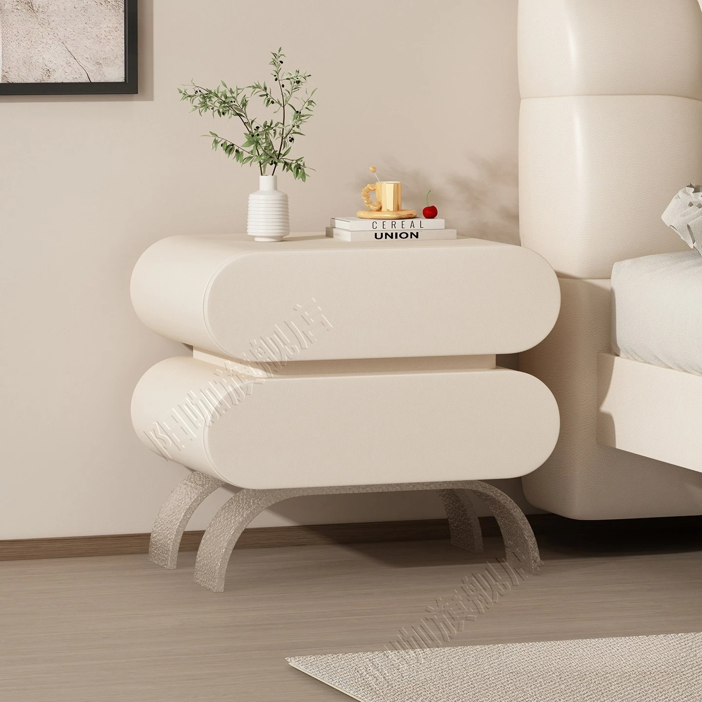 Bedside table Solid wood light luxury free installation Modern simple cream wind acrylic bedside table