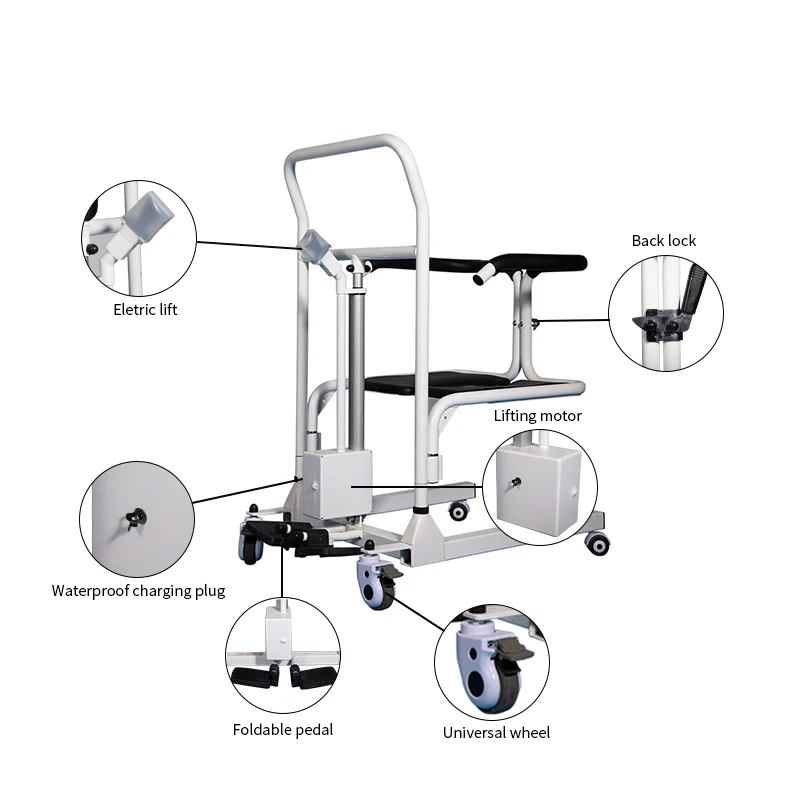 AIROW Multi-Purpose Lightweight Electric Patient Lift Toilet Transfer Commode Chair for Elderly Nursing