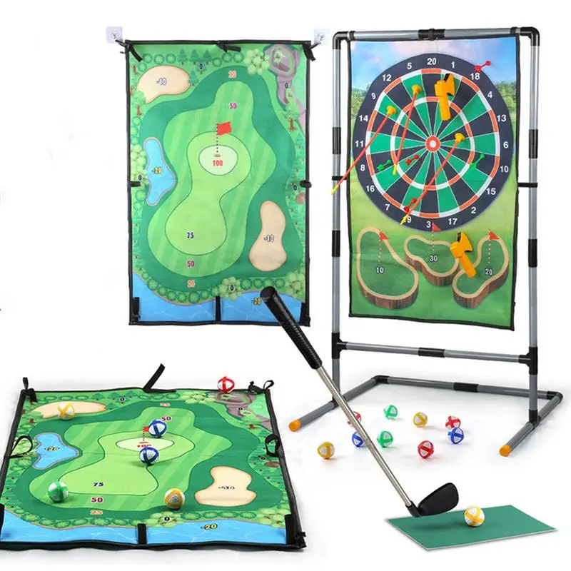 Golf Chipping Game Mat Set Double Sided Practice Mat Golf Chipping Game Large Dart Board Mat Stick Chip Game Golf Training Mat