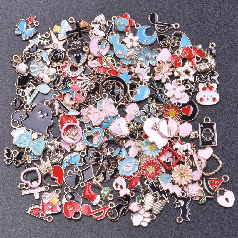 4style Mix Color Enamel Charm Oil Drop Cartoon Heart Butterfly Diy Pendants For Jewelry Making Supplies Handmade Materials Bulk