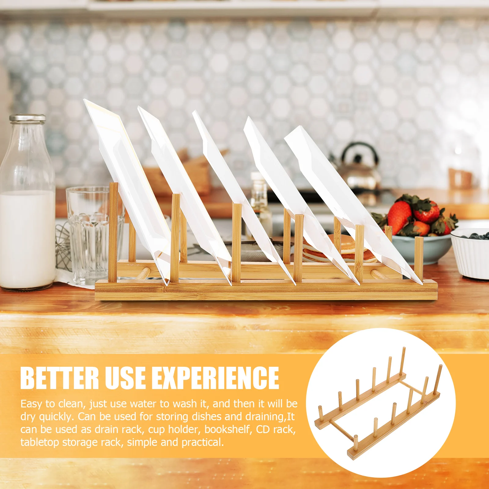 

Bamboo Drain Rack For Kitchen Multi-Functional Plate Drying Shelf, Cup Holder, Bowl Organizer, Saucer Storage, Book Cd
