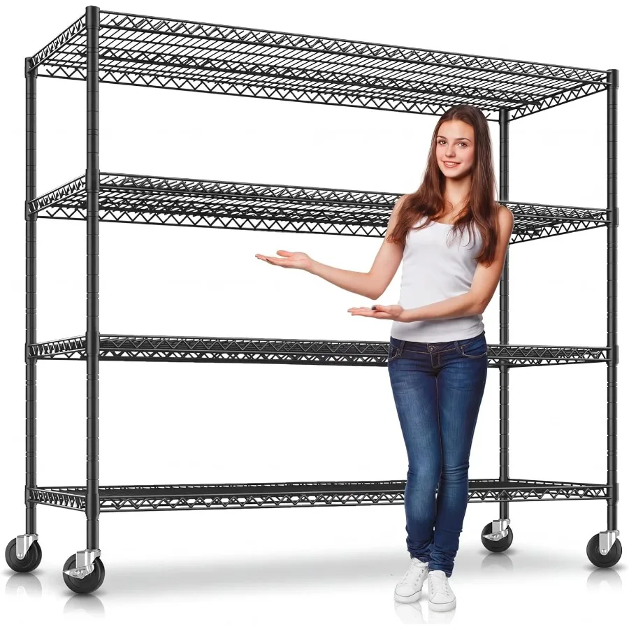 4-Tier Heavy Duty Wire Garage Shelving with Wheels, 2200 LBS Capacity, 24