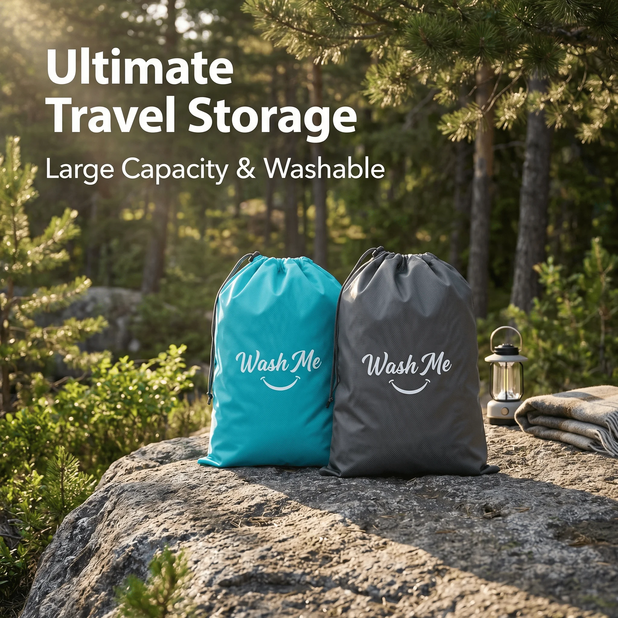 2Pcs/Set Large Capacity Laundry Bag Travel Storage Organizer for Outdoor Camping Dirty Clothes Drawstring Bag