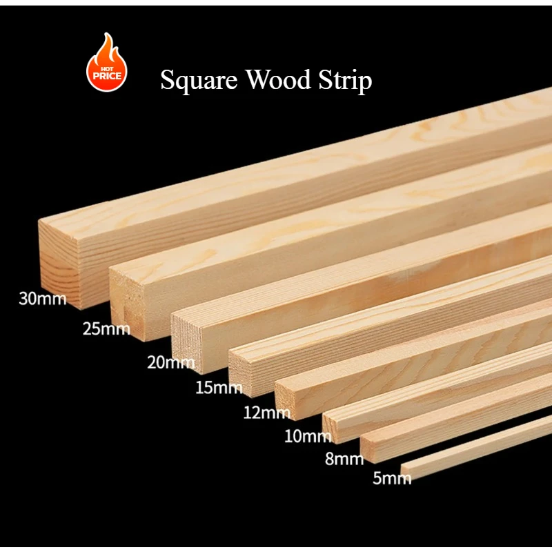 Tira cuadrada de madera de pino de 5x5/8/10/12/15/20/25mm, varillas de pino sólido, Material de modelo DIY, manualidades, decoración, piezas de longitud 330mm
