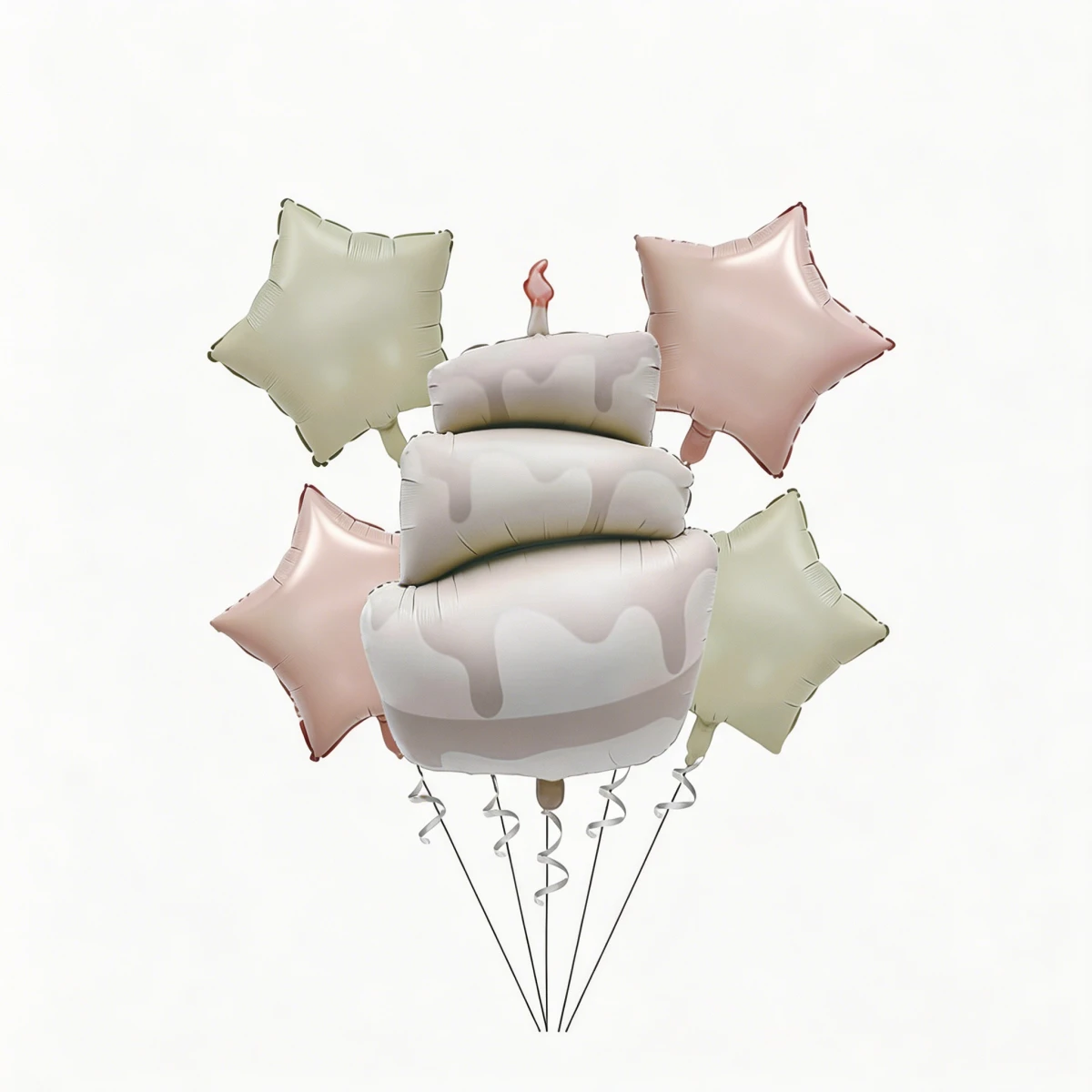 Bouquet de ballons en aluminium pastel en forme de gâteau à étages, décorations de fête sur le thème des desserts beiges et roses, ensemble de ballons étoiles pour les célébrations
