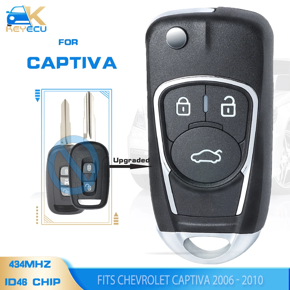 KEYECU 433MHz z chipem ID46 ulepszony obrotowy pilot 2/3 przycisk Fob do chevroleta Captiva 2006 2007 2008 2009 2010