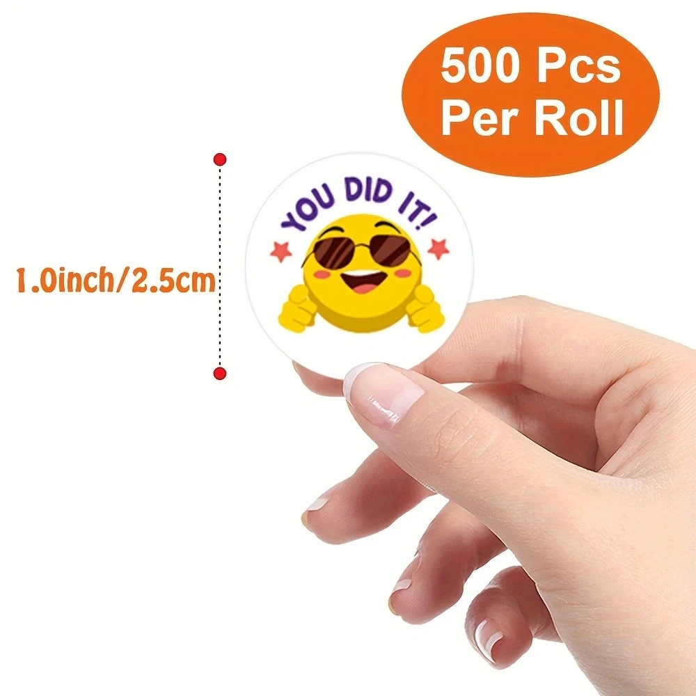 500Pcs/Roll Cartoon Funny Smile Face Expression Reward Stickers 8 Designs 2.5cm/1.0in Round For PC Pad Fridge Gift Diy Decor