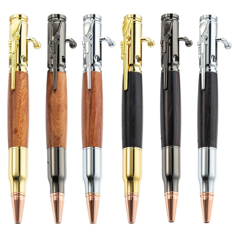 1 Stück Metall-Holz-Kugelschreiber, pistolenförmiger Klickstift, glattes Schreiben für Büro und Schule – Detail 1