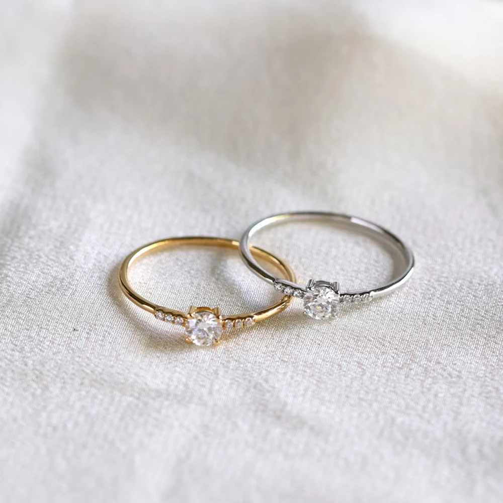 

Seasons of Shine 0.5-1ct FG Color Moissanite Diamond 925 Sterling Silver Engagement Ring Dainty Promise Ring for Women Gift