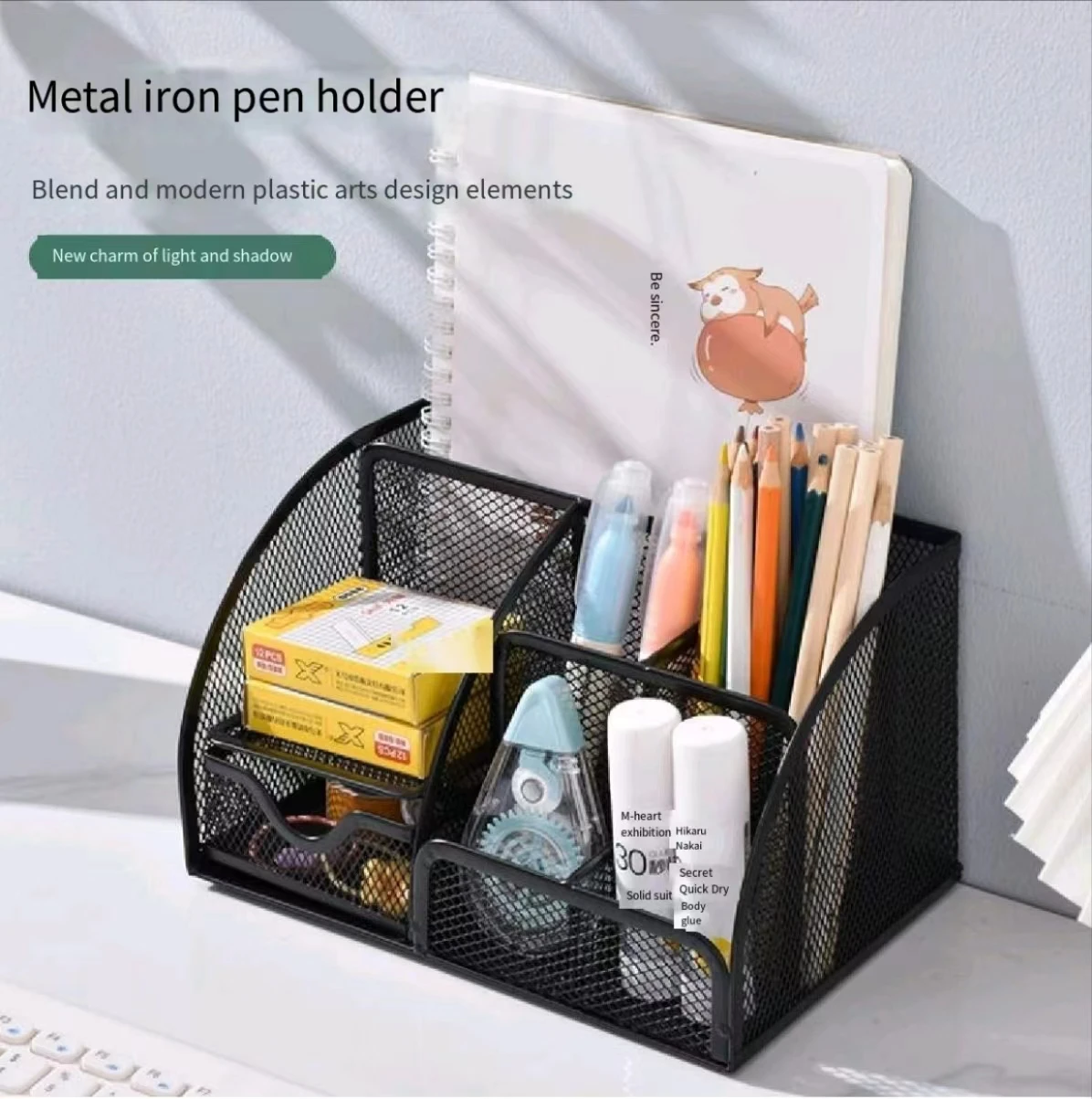 Imagem -03 - Multi-funcional Metal Pen Holder Caixa de Armazenamento de Grande Capacidade Desktop Itens Rack Display Inserir Titular Criativo