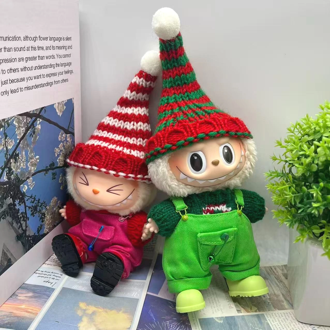 Para roupas Labubu: conjunto de cervos de Natal (roupa festiva vermelha) para V1/V2/V3/V4 - Pin Labubu For Love Outfit